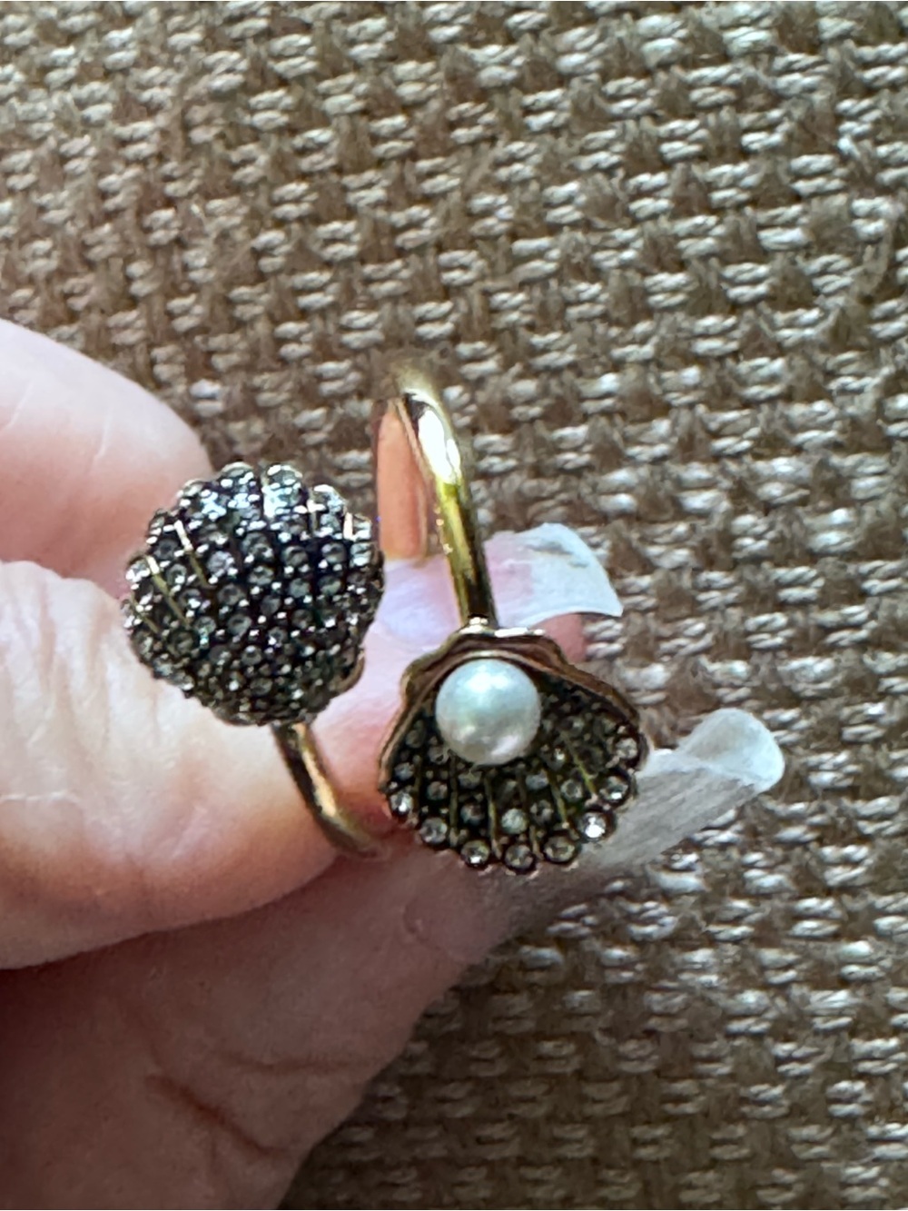 Swarovski Idyllia Gold-Tone Shell & Pearl Open Ring with Crystal Accents size 8 - Picture 7 of 16